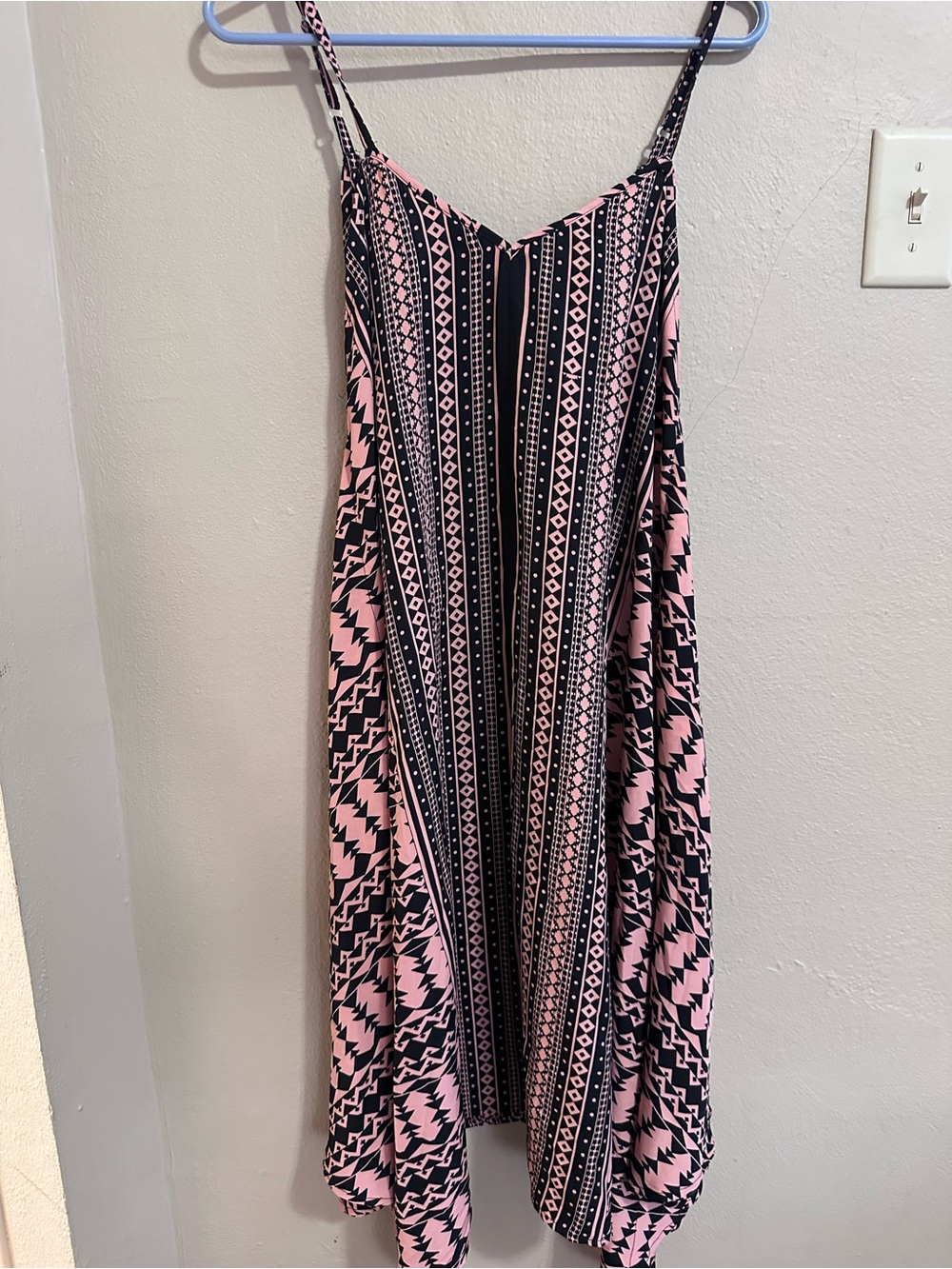 Women's Pink & Black Printed Spaghetti Strap Dress